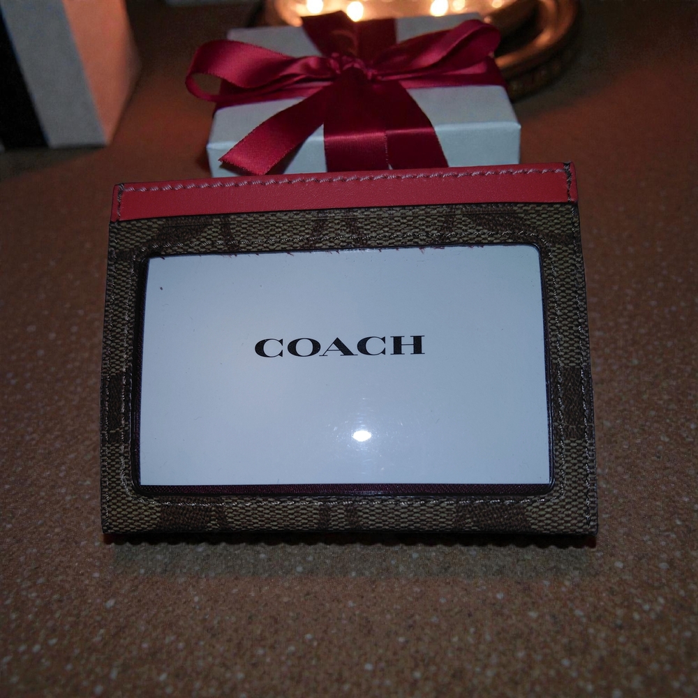 NWOT Coach Brown and Coral Card Holder - Picture 3 of 4